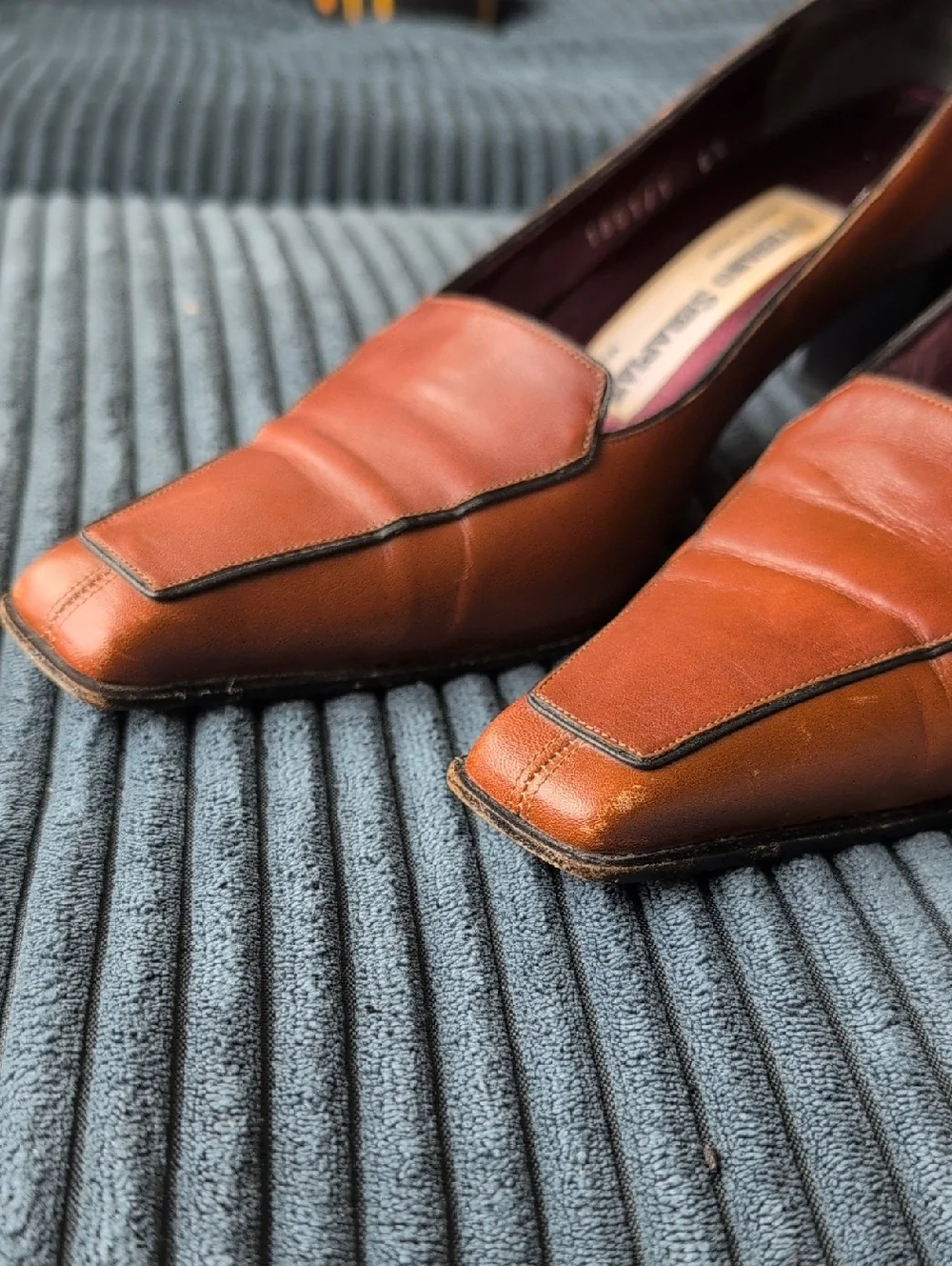 RARE Stefano Serapian 6.5 Vintage Women's Brown Square Toe Heel Italy Milan
